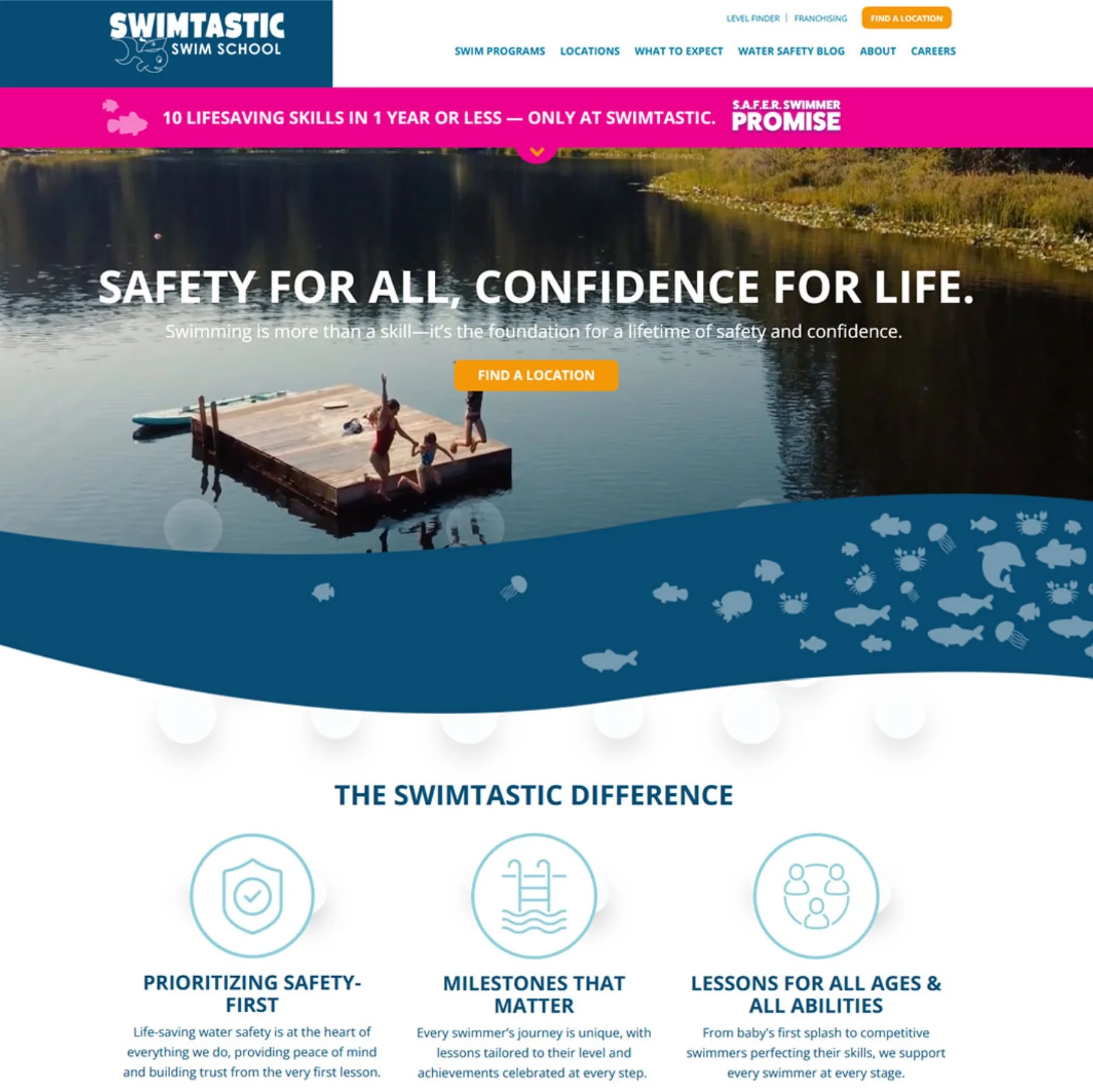 Swimtastic swimming school homepage concept